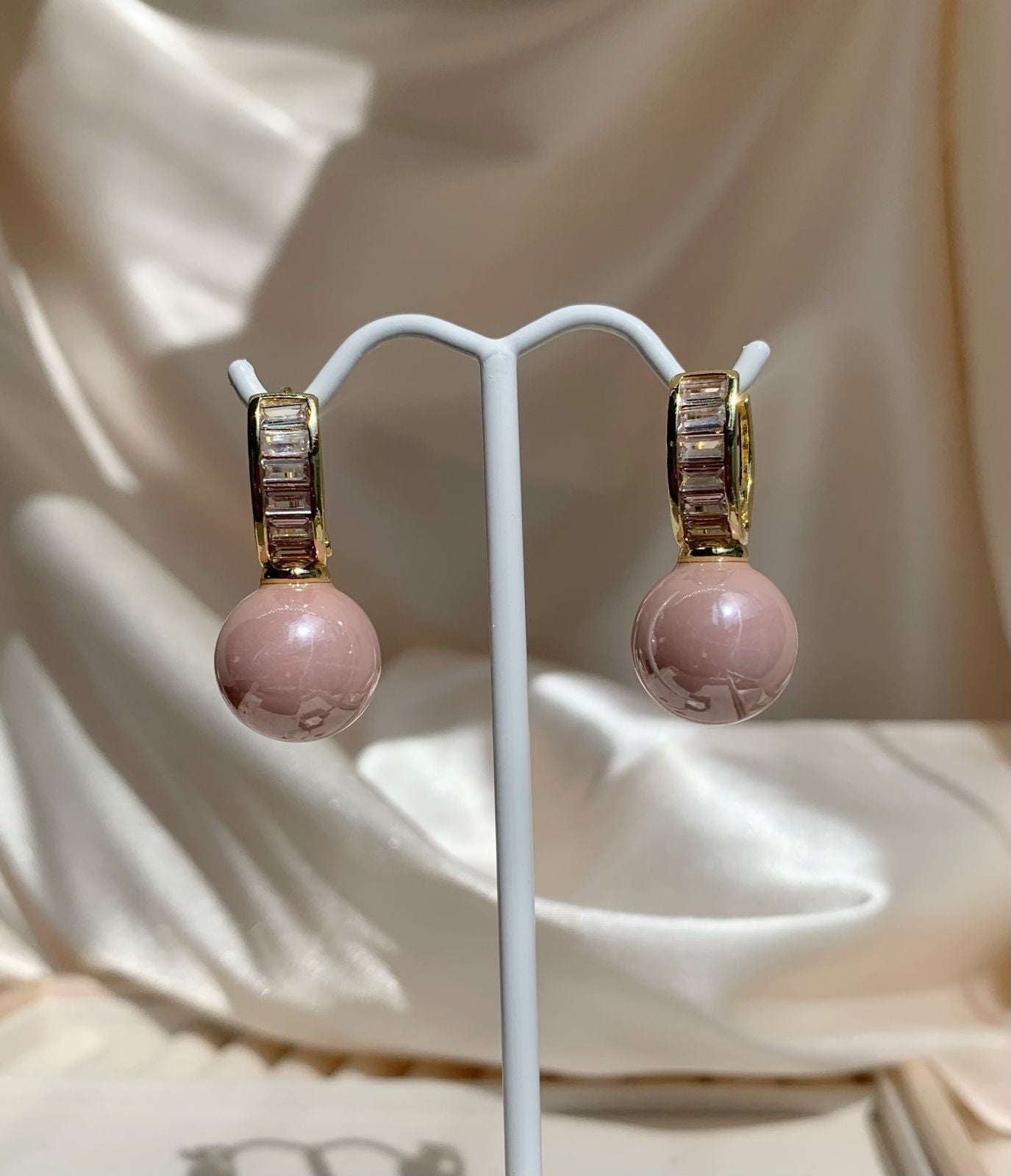 Aretes Cristal Perla Rosa